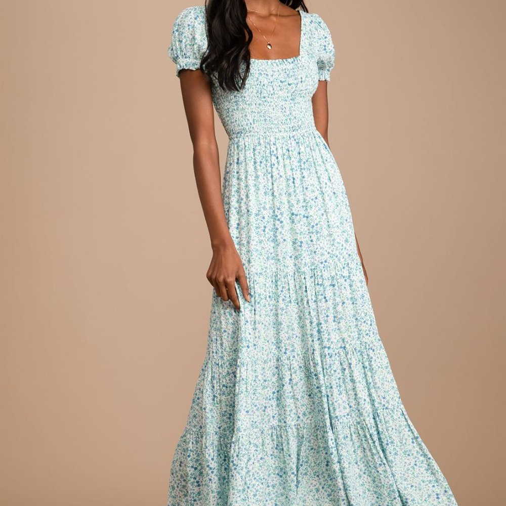 Lulus Ready to Bloom Ivory Floral Print Smocked Tiered Maxi Dress